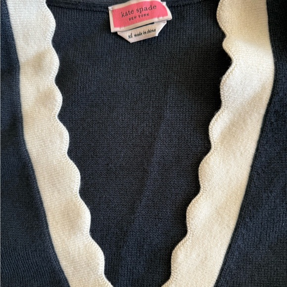 Kate Spade Navy and Cream Scalloped Cardigan - Picture 2 of 5